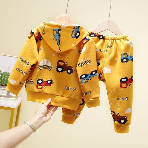 

autumn- winter girl clothes 12m-4y children cartoon suit for boys 2pcs thickened sweater+pants with hooded baby boys sets 2020 1021, White