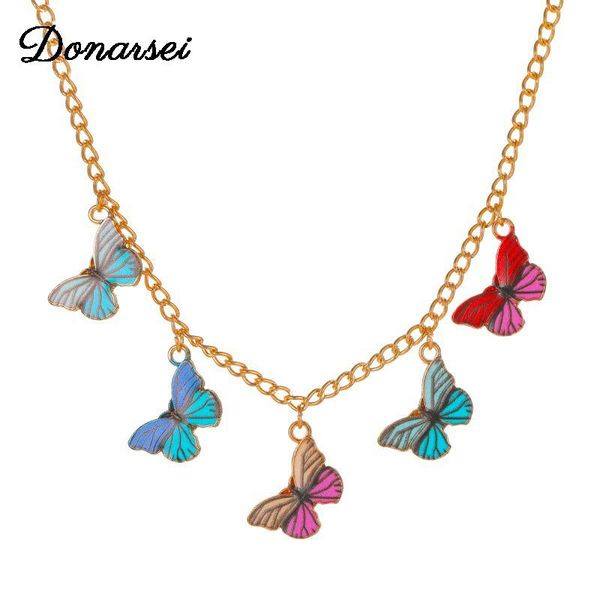 

donarsei fashion colorful butterfly chokers necklace for women elegant animal butterfly clavicle chain boho jewelry, Golden;silver