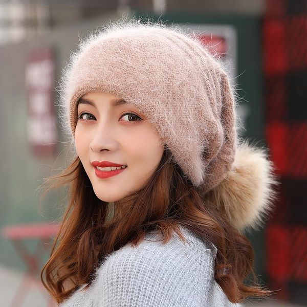 

berets winter hat for women cashmere knitted beanies thick warm ladies wool angora female beanie hats, Blue;gray