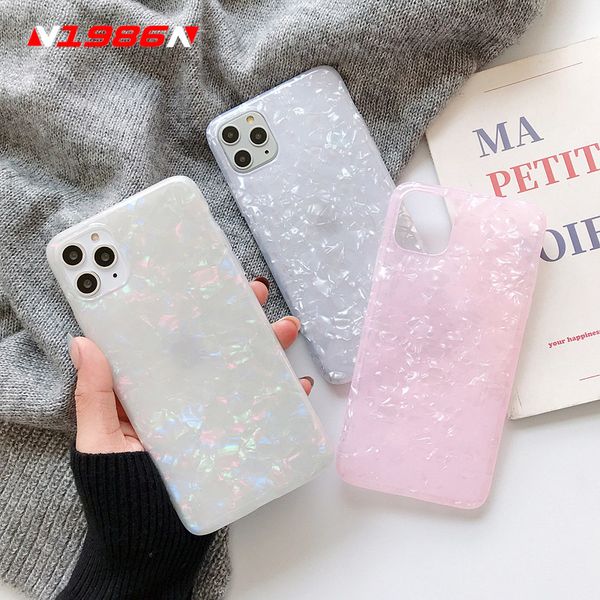 

n1986n телефон для iphone 12 мини 11 pro x xr xs max 6 6s 7 8 plus se2 глянцевый блеск bling раковины marble мягкий чехол imd
