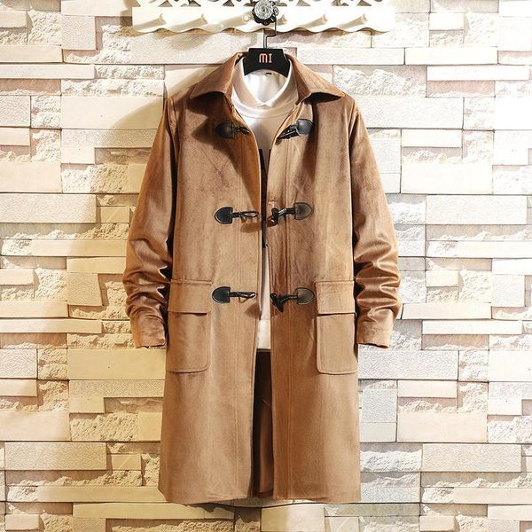 

5xl retro mens windbreaker winter long coat men vintage horn button long sleeve trench coat for men autumn streetwear clothes1, Tan;black