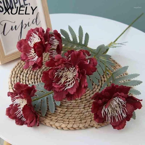 

wedding road leads 6 head snow drift peony high-end bouquet artificial flowers home table romantic decoration fake flowers1