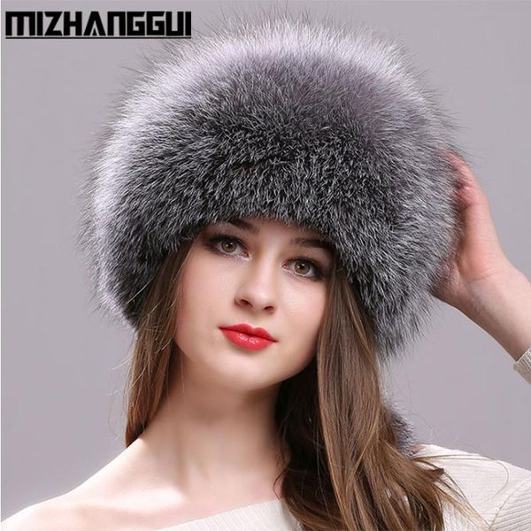 

beanie/skull caps 100% natural fur hats for women with leather mongolian princess hat pompom female winter, Blue;gray