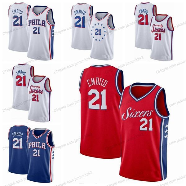 

custom joel embiid #21 basketball jersey men's stitched red white blue any size 2xs-5xl name and number quality, Black;red