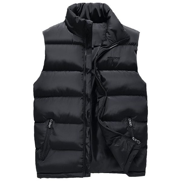 

cotton coat jackets men winter fashion warm solid color waistcoat zipper pocket cotton vest black blue sleeveless outerwear male, Black;white