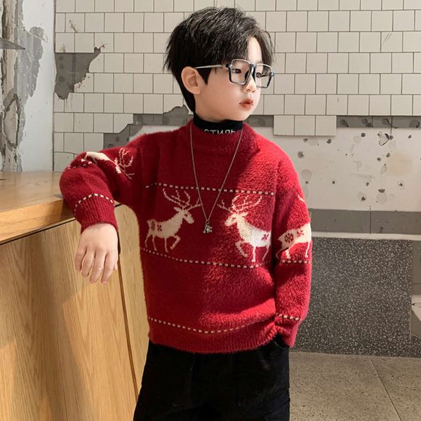 

new boys' sweater pullover children's 2020 thickened mink cashmere autumn winter middle school kids, Blue