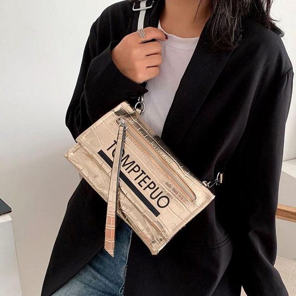 

fashion crocodile pattern messenger bag women designer simple retro small square packet ins wide strap shoulder crossbody bag