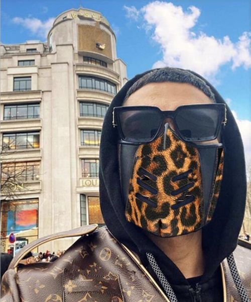 

breathe unsiex leather washable face dustproof pu mask leopard print men women durable mouth masks outdoor protecti