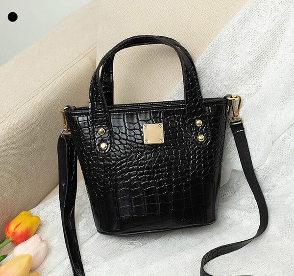 

fashion women bucket mini lady shoulder bags crocodile grain pu leather girl shopping handbags small totes
