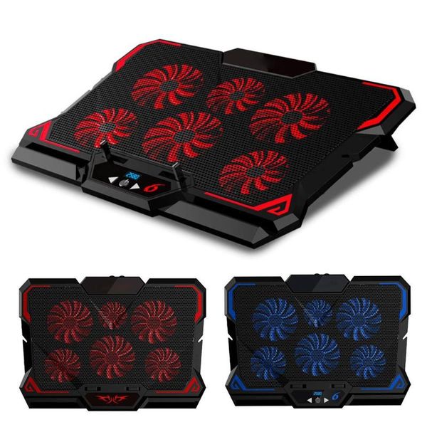 

lapcooling pads cooler 6 fans pad 2 usb port with led screen for 14-17 inch gaming stand