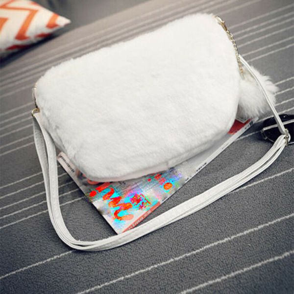 

women messenger bags cross over body shoulder bag faux fur handbag ladies purse, Red;black