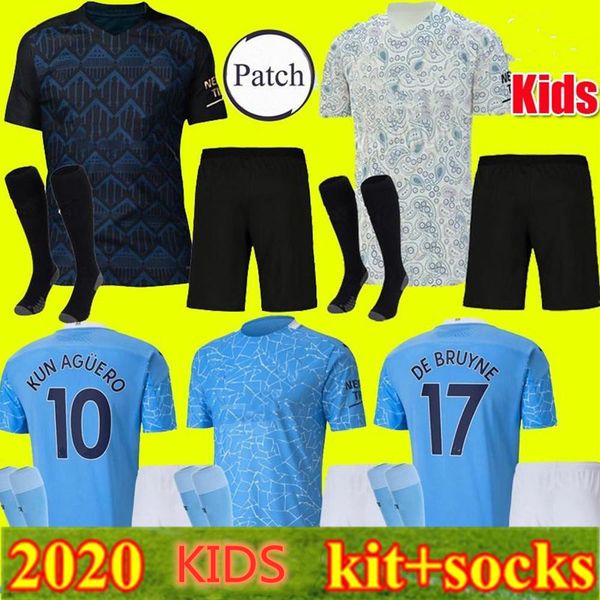 

20 21 city soccer jersey 2020 2021 kids sterling football shirt kun aguero de bruyne gesus bernardo mahrez kids kit +socks sets, Black