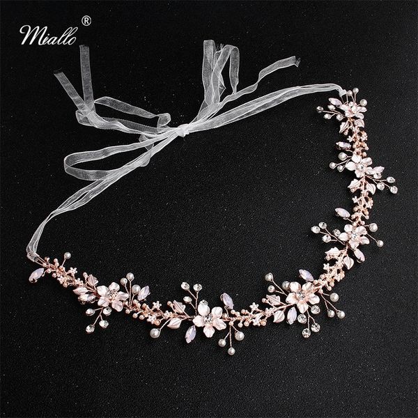 

miallo rose gold flowers wedding headpieces handmade bridal hair accessories jewelry crown headband bride's tiaras y200409, Slivery;golden