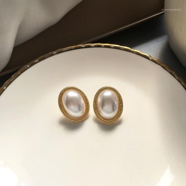 Stud Korea Retro Oval Imitation Perlen Ohrring Hochzeit Brincos Geschenke Für Frauen Klassische Schöne Party Zubehör1