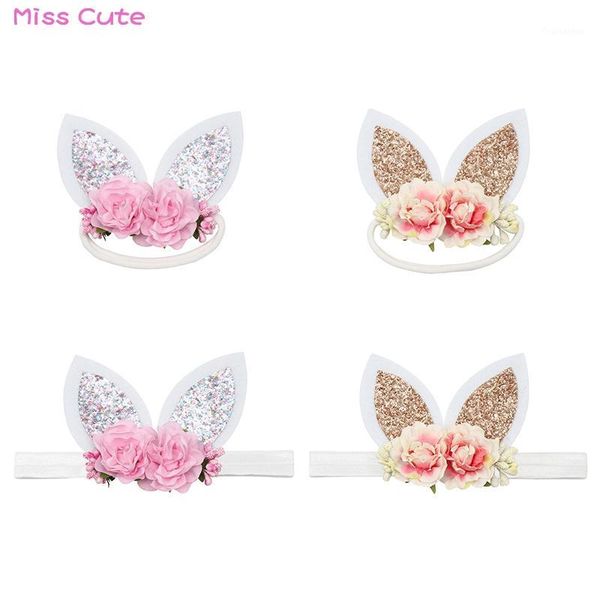 

cute newborn headband ears headbands for girls flower nylon headband easter hair accessories glitter ears head band1, Slivery;white