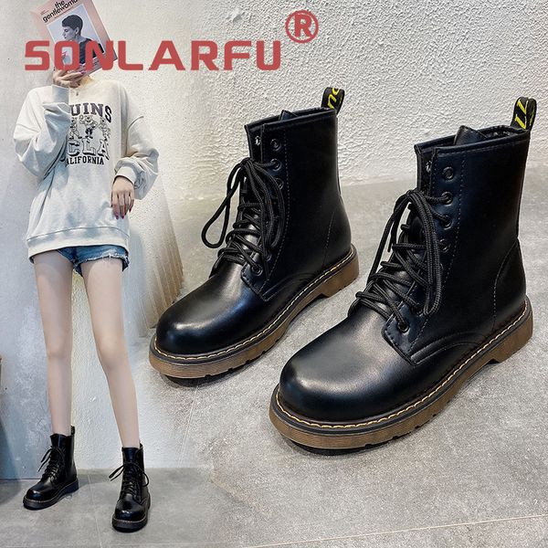 

sonlarfu fashion women's autumn new all-matching retro platform short motorcycle boots q1104, Black