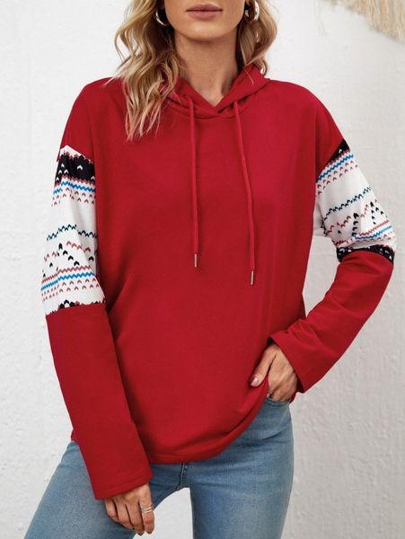 

emery rose geo print drawstring drop shoulder hoodie k1br#, White;black