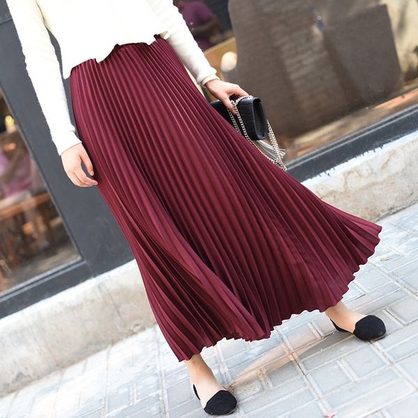 

sherhure autumn vintage long saias high waist women maxi saia longa falda pleated skirt jupe t200106, Black