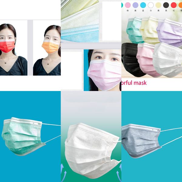 

in stock disposable face masks colorful 3 layer balck gray pink mouth cover party mask boom dhd260