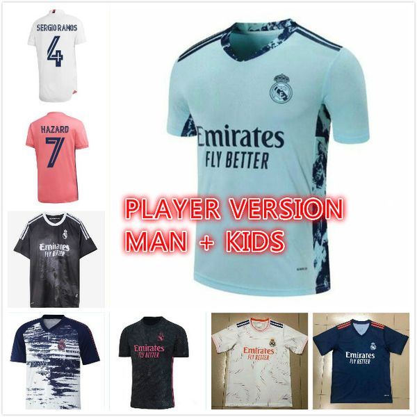 

man kids kit 2020 2021 2022 real madrid home soccer jerseys 20 21 22 hazard goalkeeper navas camiseta de fútbol modric bale football shirt, Black