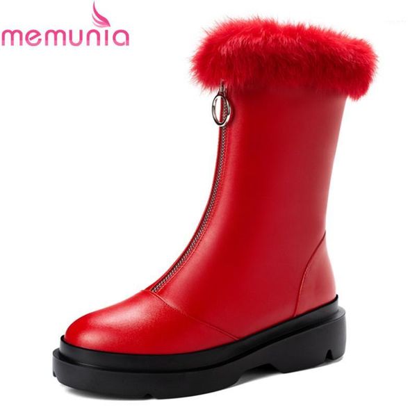 

memunia 2020 soft leather mid calf boots comfortable flat heel round toe zipper winter shoes keep warm women boots1, Black