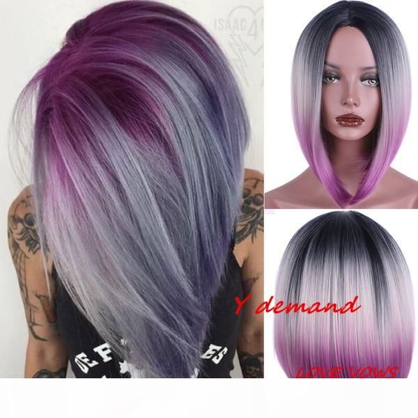 

middle part short bob straight wig mix brown hair wigs synthetic hair costume party fashion wigs hairpieces remy hairstyle anime cosplay wig, Black