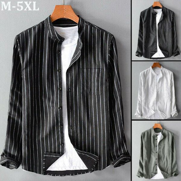 

men's casual shirts plus size slim fit long sleeve striped stand collar blouse 2021, White;black