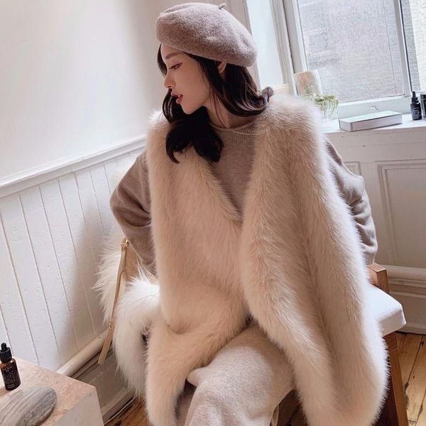 

2021 fashion faux fur coat winter women waist coat gilet female jacket fur vest fluffy solid color for ladies plus size y14, Black