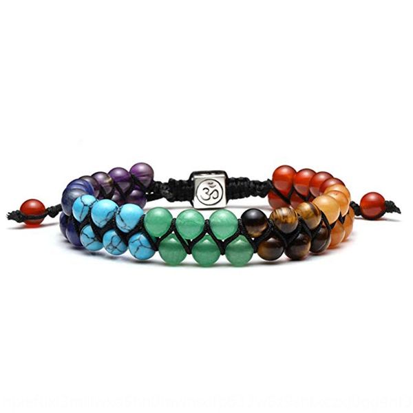 

natural stone volcanic lava rock double row seven chakra yoga bracelet stone weaving adjustable double layer bracelet fwfty, Golden;silver