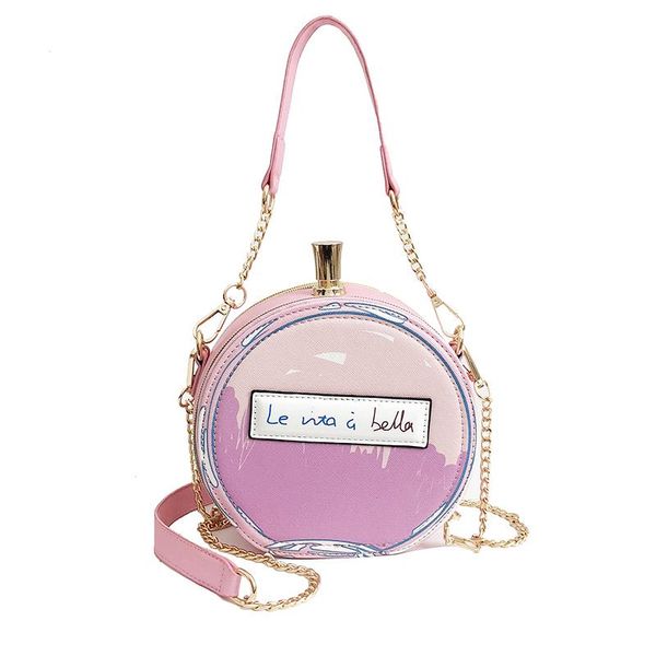 

fashion round letter printed perfume bottle shape ladies pu leather casual handbag chain purse shoulder bag messenger bag bolsa