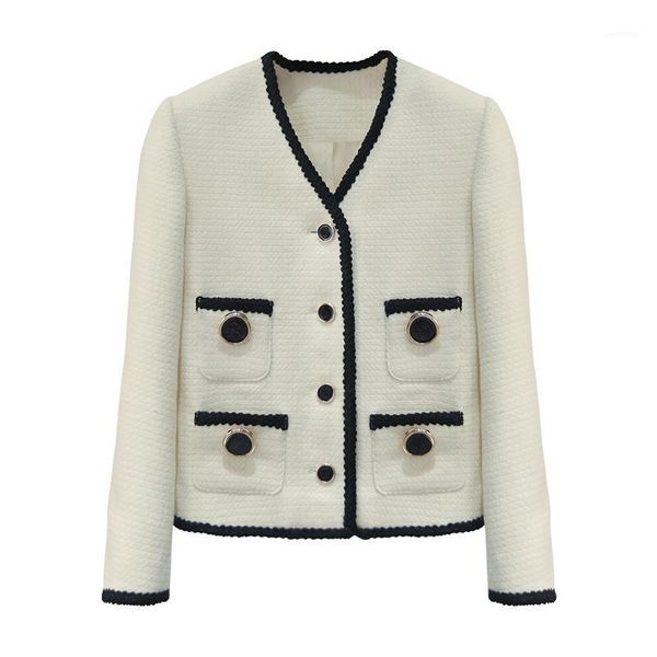 

brand fashion women high-end luxury autumn winter vintage ladies hit color british wool short jacket coat1, Black;brown