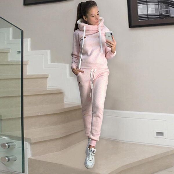

2020 winter hoodies tracksuits sets solid oversize hooded sweatshirts 2 pieces sets winter warm fleece crop pants suits1, Gray