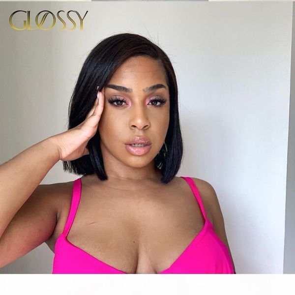 

bob straight wig natural black color 4x4 13x4 closure lace front human hair wigs pre-plucked women malaysian lace frontal wig, Black;brown