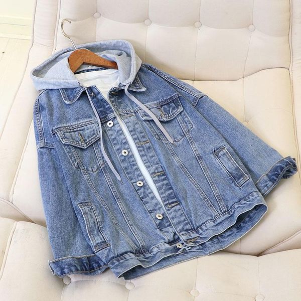 

women jeans jackets big size loose female spring long sleeve hooded denim coat jacket for ladies2020 new denim outwear, Black;brown