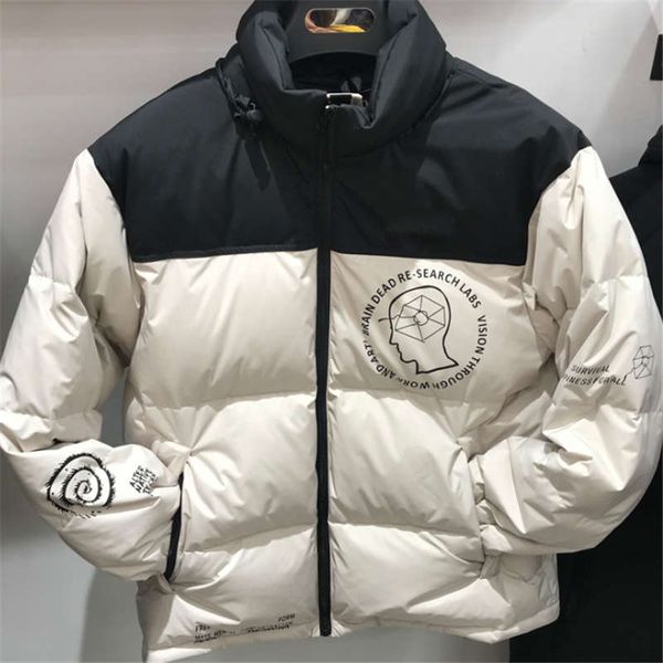 

новое прибытие мужской куртки вниз мужчины и женщины в том же стиле письмо brain печать новизна способ утолщенной short jacket специального, Black