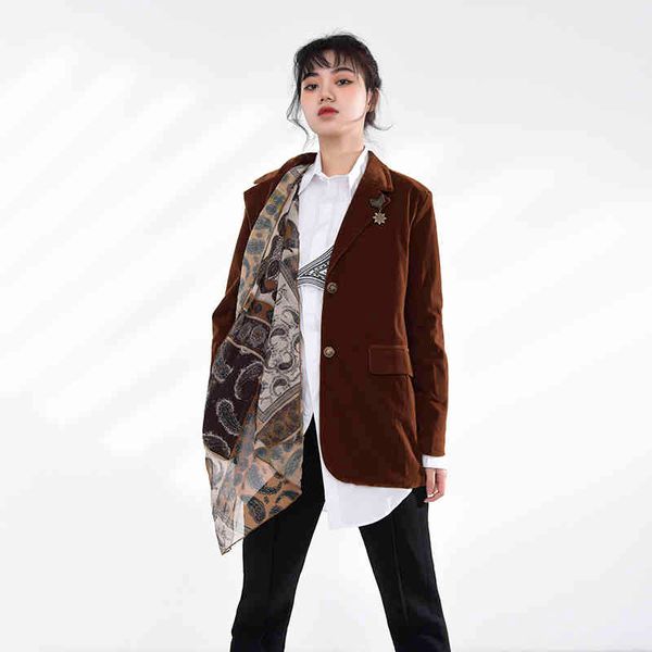 

women's suits & blazers [eam] women velvet pattern printed blazer lapel long sleeve loose fit jacket fashion spring autumn 2022 1da3051, White;black