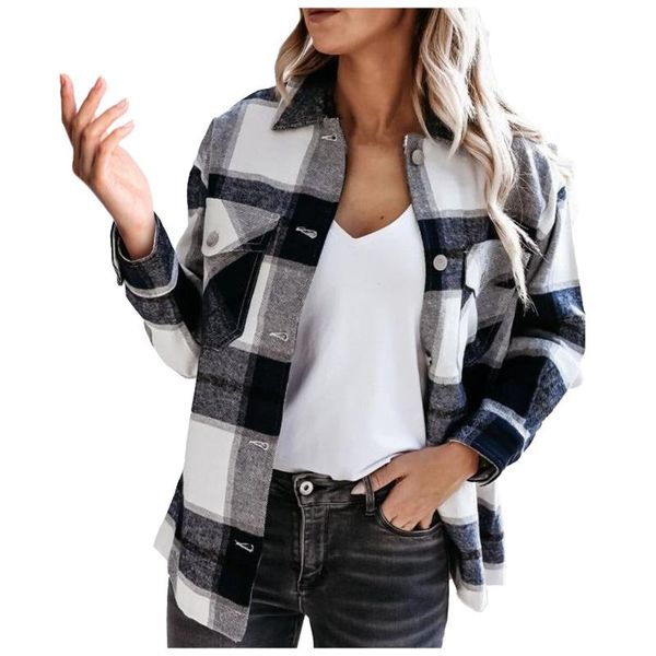 

women new vintage lattice print elegant lapel single-breasted loose coat autumn winter lady casual long sleeve jackets #t2g, Black;brown