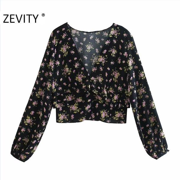 

zevity women vintage v neck floral print casual smock blouse shirt women long sleeve ruffles chic slim blusas autumn ls7247, White