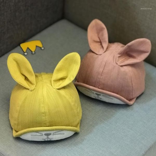 

baby hat autumn thin section cotton girl baseball cap ear cap1, Yellow