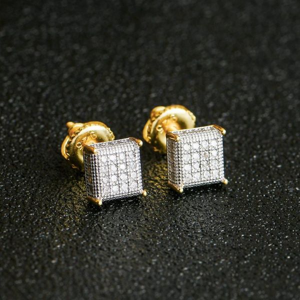 

stud hip hop 5a+ cubic zirconia stone earring sterling sliver earrings for women men fine jewelry 14kreal gold plating, Golden;silver