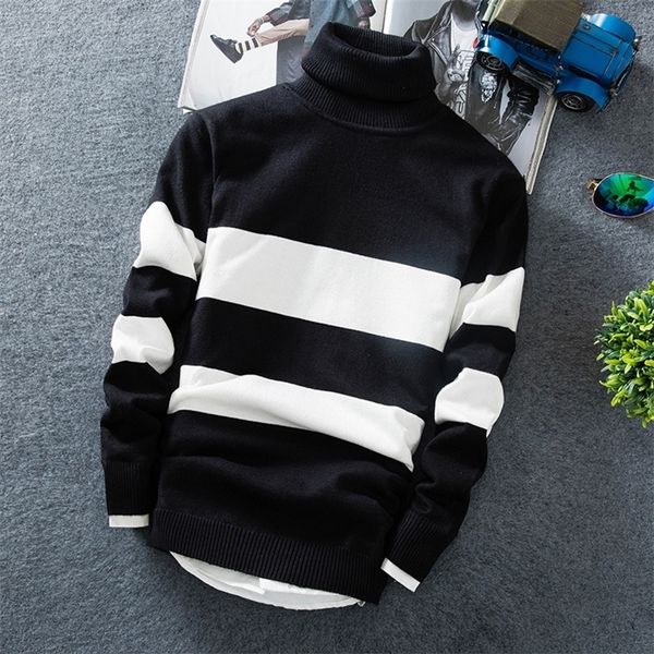 

cashmere pullover men new fashion high collar thin sweater autumn men's sweater casual men's loose knit warm sweater 201201, White;black