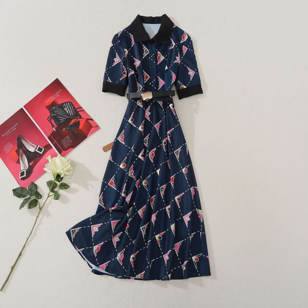 

529 2020 summer runway платье линия mid теленок с коротким рукавом печать империи марка same стиль цветы runway платье as, Black;pink