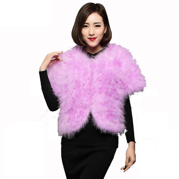 

women's fur & faux 2021 real turkey hair ostrich short sleeve coat shawl jacket plus cotton, Black