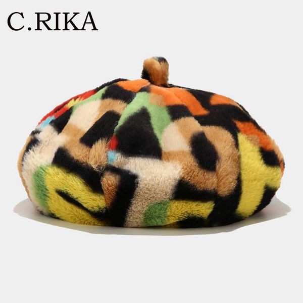 

autumn winter women velvet beret french hat fashion graffiti rainbow letter octagonal hat lady girls warm beret beanie, Blue;gray