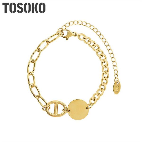 

link, chain tosoko stainless steel jewelry round brand rough bracelet personality cool for women bse170, Black