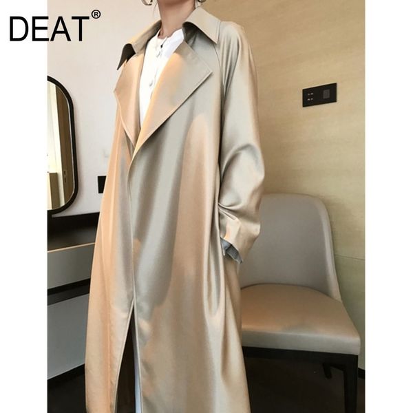 

[deat] new fashion women's trench coat full sleeve simple solid silky lapel collar high-end cardigan loose fit cloth ap161 201110, Tan;black