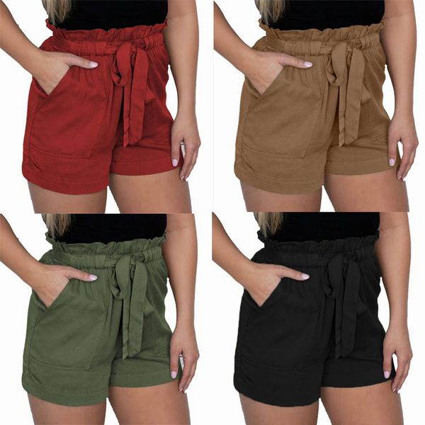 

2019 lace up women's shorts with slim waist, White;black
