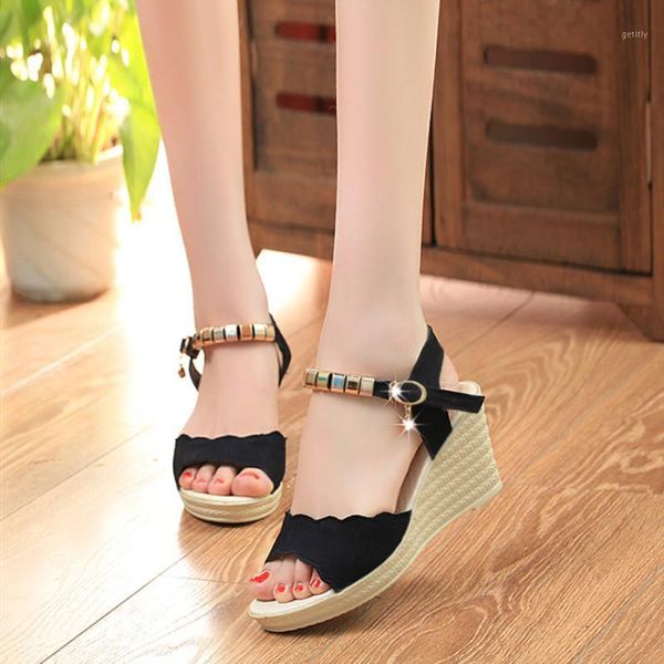 

dress shoes wedges for women high heel sandals summer female open peep toe comfort chaussures femme platform size 35-401, Black