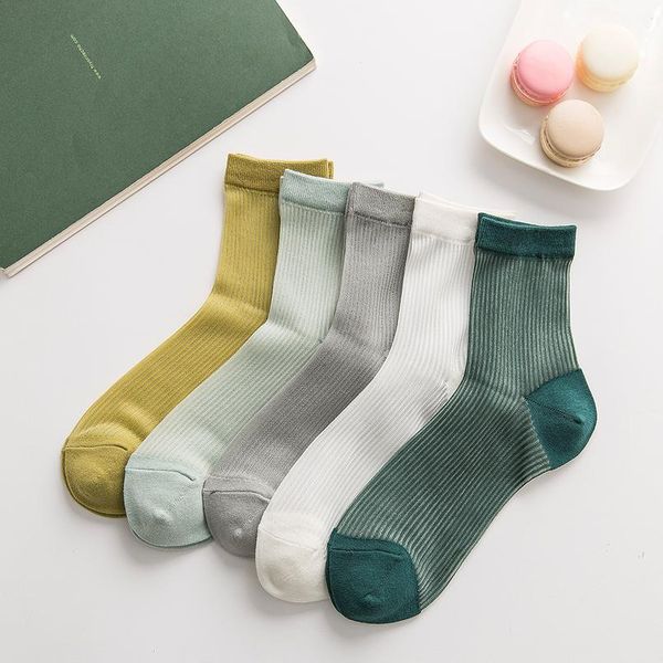 

spring and autumn solid color socks women's plain socks cute ultra-thin vertical stripes wom bbyfpx, Black