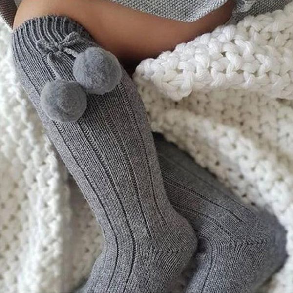 

cotton girls socks with bows hairball knee high socks for girl non-slip cute newborn baby sock long winter children socks warm y201009, Pink;yellow